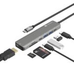 Portronics Mport 52 USB C Hub Dock (7-in-1), Multiport Adapter with 4K HDMI, 60 W PD Charging, USB 3.0/2.0 & USB Type-C Data Ports at up to 10 Gbps, microSD & SD Card Reader for Laptops(Grey)