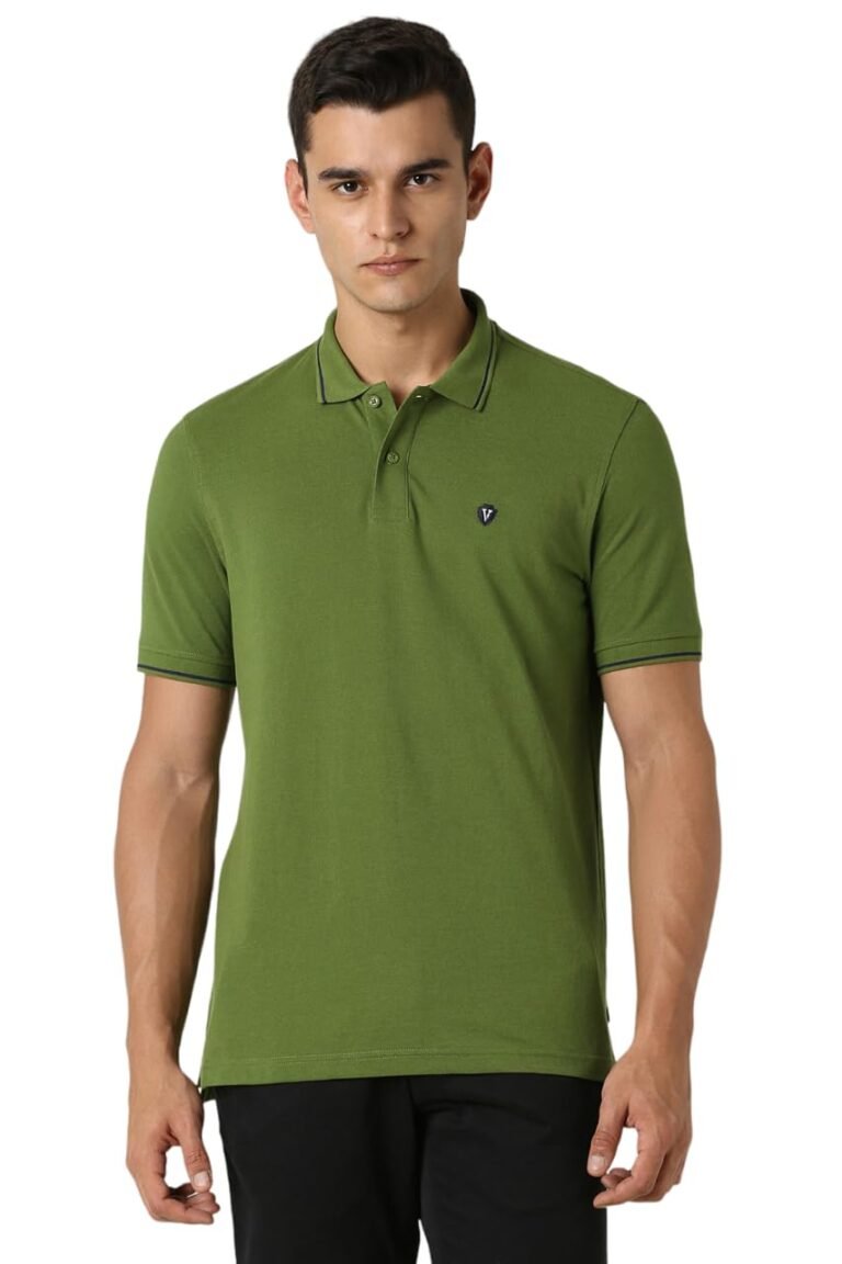 Van Heusen Men’s Cotton Solid Regular Fit Collar Polo T-Shirt