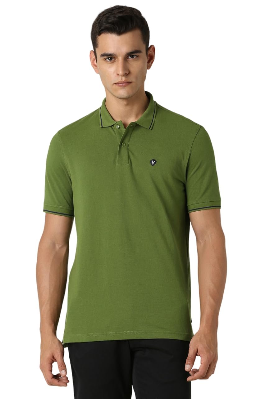 Van Heusen Men’s Cotton Solid Regular Fit Collar Polo T-Shirt