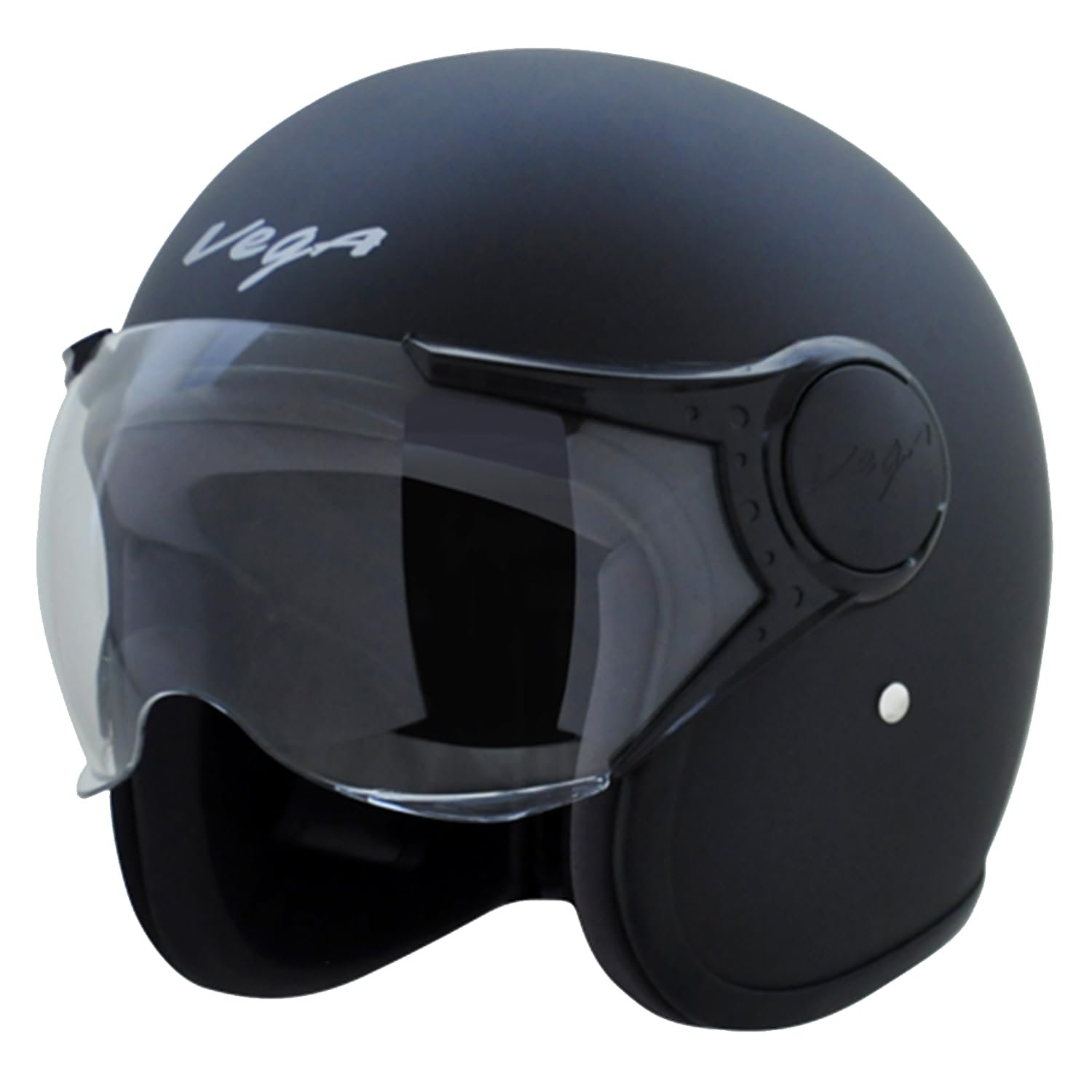 Vega Jet ISI DOT Certified Matt Finish Open Face Helmet for Men and Women with Clear Visor(Dull Black, Size:L)