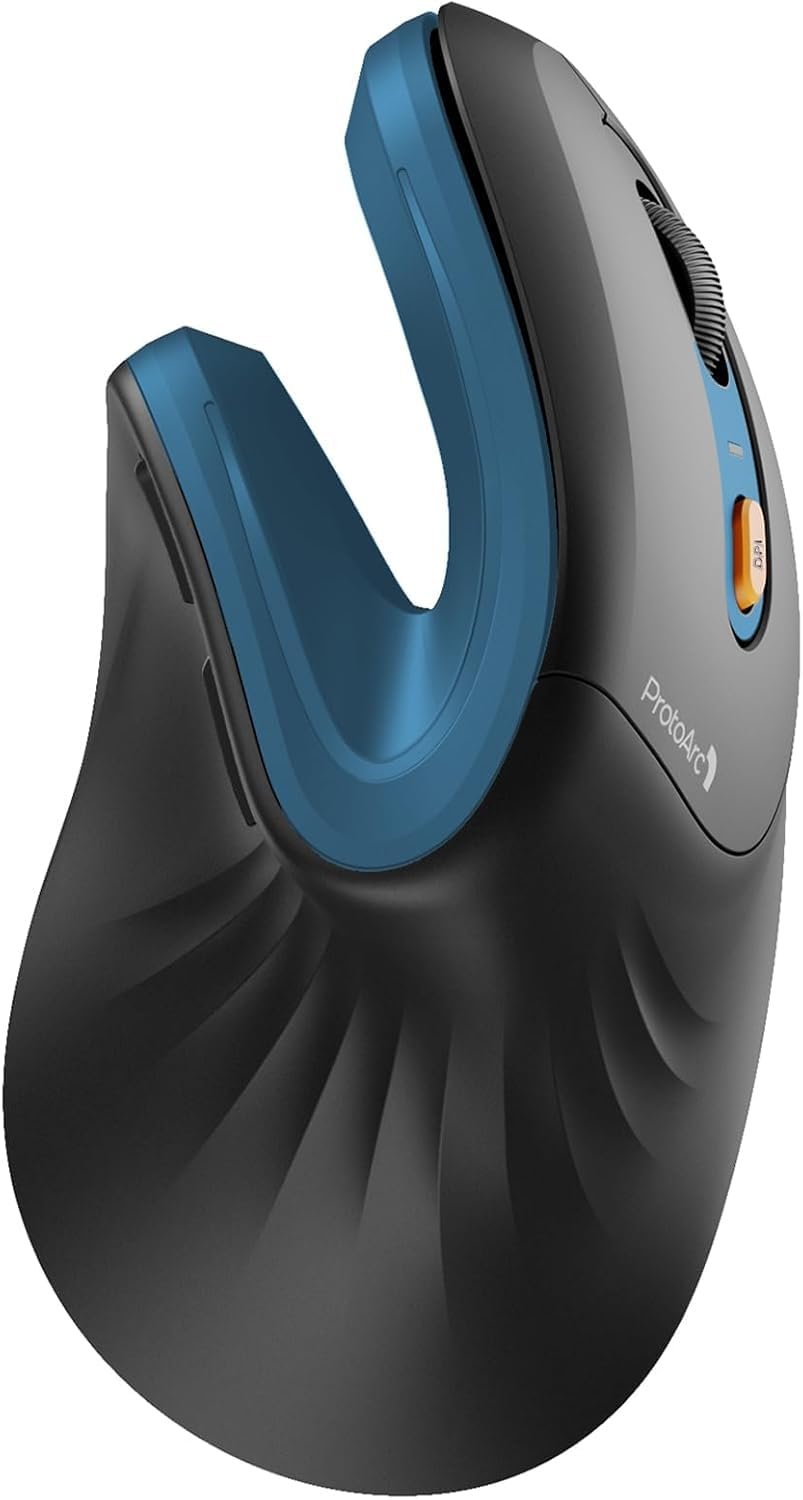 ProtoArc Ergonomic Mouse, EM11 NL Bluetooth Rechargeable Wireless Vertical Mouse, 3 Multi-Device Connectivity for Computer/PC/Laptop, 2.4GHz Optical Mice for Windows, Mac OS, Black/Blue
