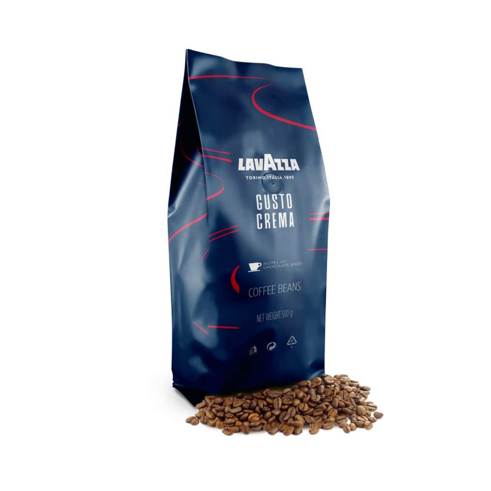 Lavazza Gusto Crema, Roasted Coffee Beans Bag, 500G With Medium Dark Roast