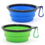 SLSON Silicone Collapsible Dog Bowl,2 Pack Collapsible Dog Water Bowls for Cats Dogs,Portable Pet Feeding Watering Dish for Walking Parking Traveling with 2 Carabiners (Small,Blue+Green),15 X5X5 Cm