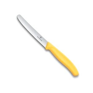 Victorinox Swiss Made, Stainless Steel Swiss Classic Paring Knife, 11 cm, Serrated Edge with Round Tip, Professional and Household Kitchen Tools, Kitchen Items, Yellow, 6.7838.C1 | Multipurpose Knife