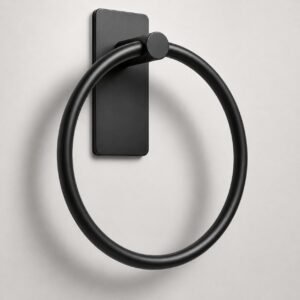 iSTAR Adhesive Towel Holder, Stainless Steel Self Adhesive Round Towel Ring, No Drill Wall Mounted Bathroom Accessories, Napkin Hand Towel Holder for Kitchen, Wash Basin, Home Hotels (Black) (Pack 1)