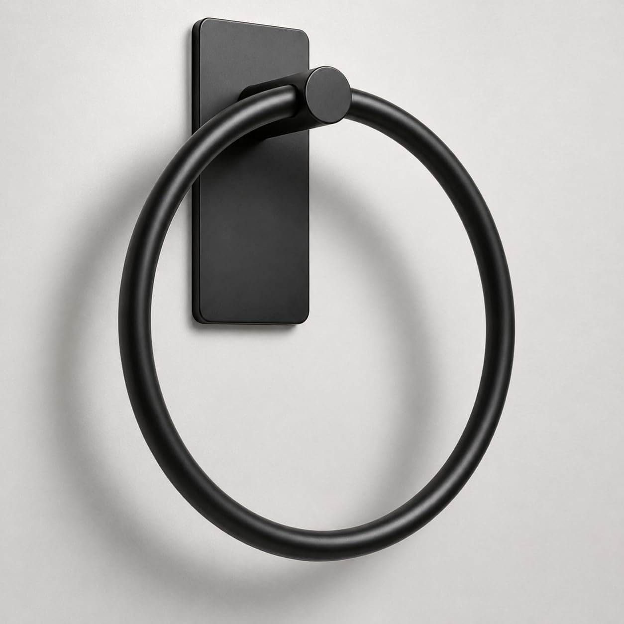 iSTAR Adhesive Towel Holder, Stainless Steel Self Adhesive Round Towel Ring, No Drill Wall Mounted Bathroom Accessories, Napkin Hand Towel Holder for Kitchen, Wash Basin, Home Hotels (Black) (Pack 1)