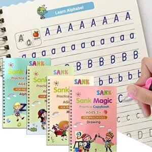 Sanghariyat English Magic Practice Copy Book For Pre-School Kids,Re-Usable Drawing,Alphabet,Numbers And Math Exercise For Children (4 X Books,5 X Refill,1 X Pen,1 X Grip),Multicolor,Small