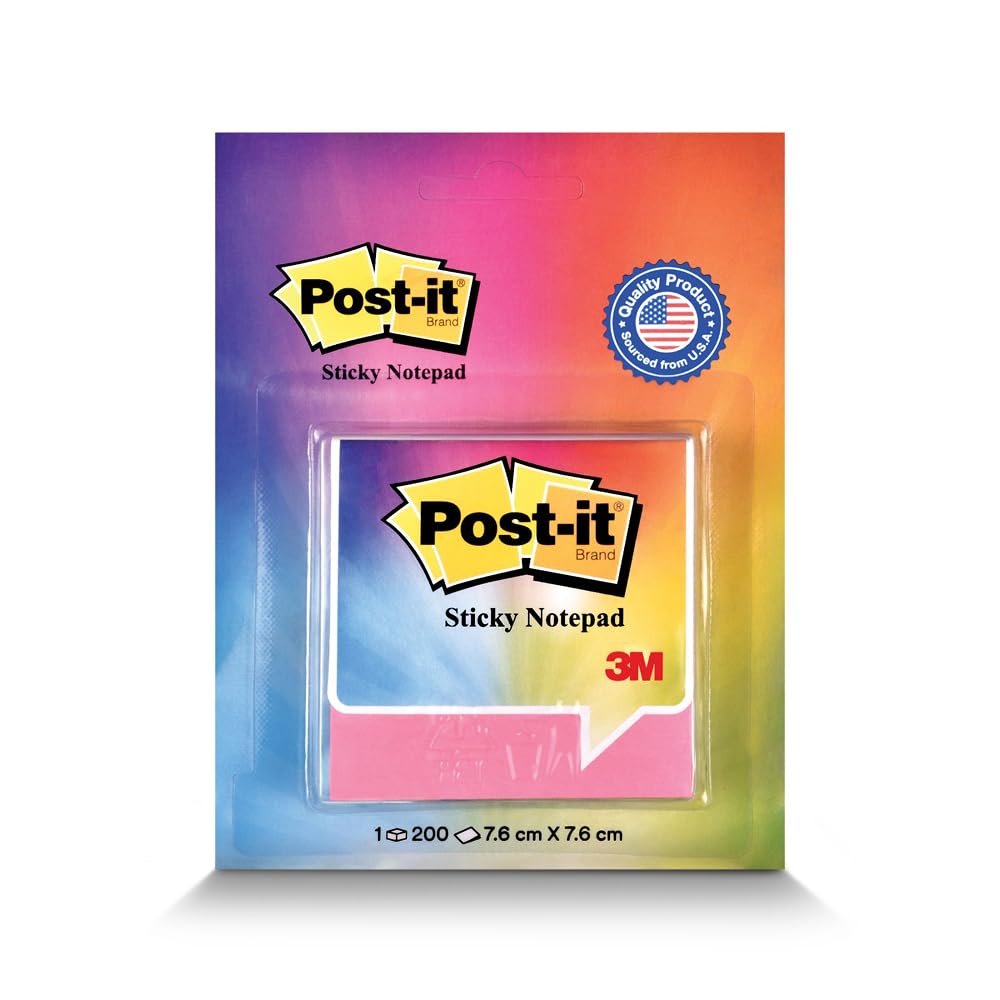 3M Post-it Sticky Note Cube, 200 Sheets (4 Colors x 50 Sheets) | 3″ x 3″ | Notes, reminders, study, school and organizing | Multicolor