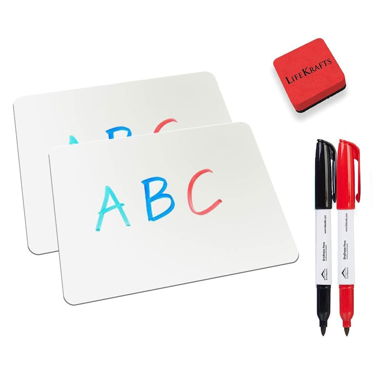 LifeKrafts Dry Erase Lap Boards | Pack of 2 | 9 x 12 Inch | Reusable Single-Sided White Board for Kids, Students & Teachers | Classroom, Drawing & Math Practice (Includes 2 Marker Pens & 1 Erasers)