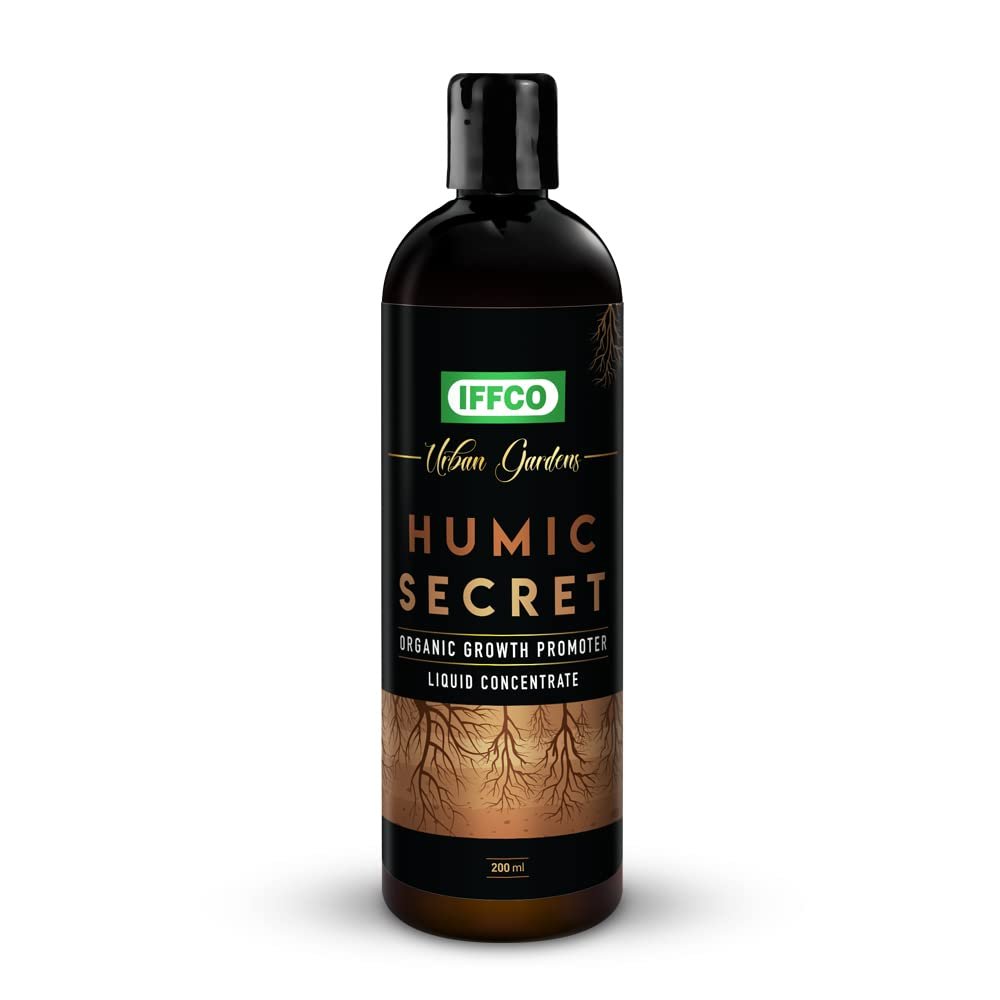 IFFCO Urban Gardens – Humic Acid (98%) 200 ML – Humic & Fulvic Acid Fertilizer for Plants | Soil Conditioner & Root Growth Promoter – 100% Water Soluble