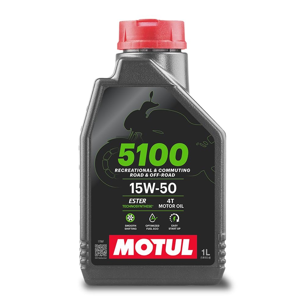 Motul 5100 4T 15W-50 Technosynthese Semi-Synthetic Engine Oil for Bikes | API SM | Advanced Wear Protection, Smooth Gear Shifting & Reliable Performance | 1 L