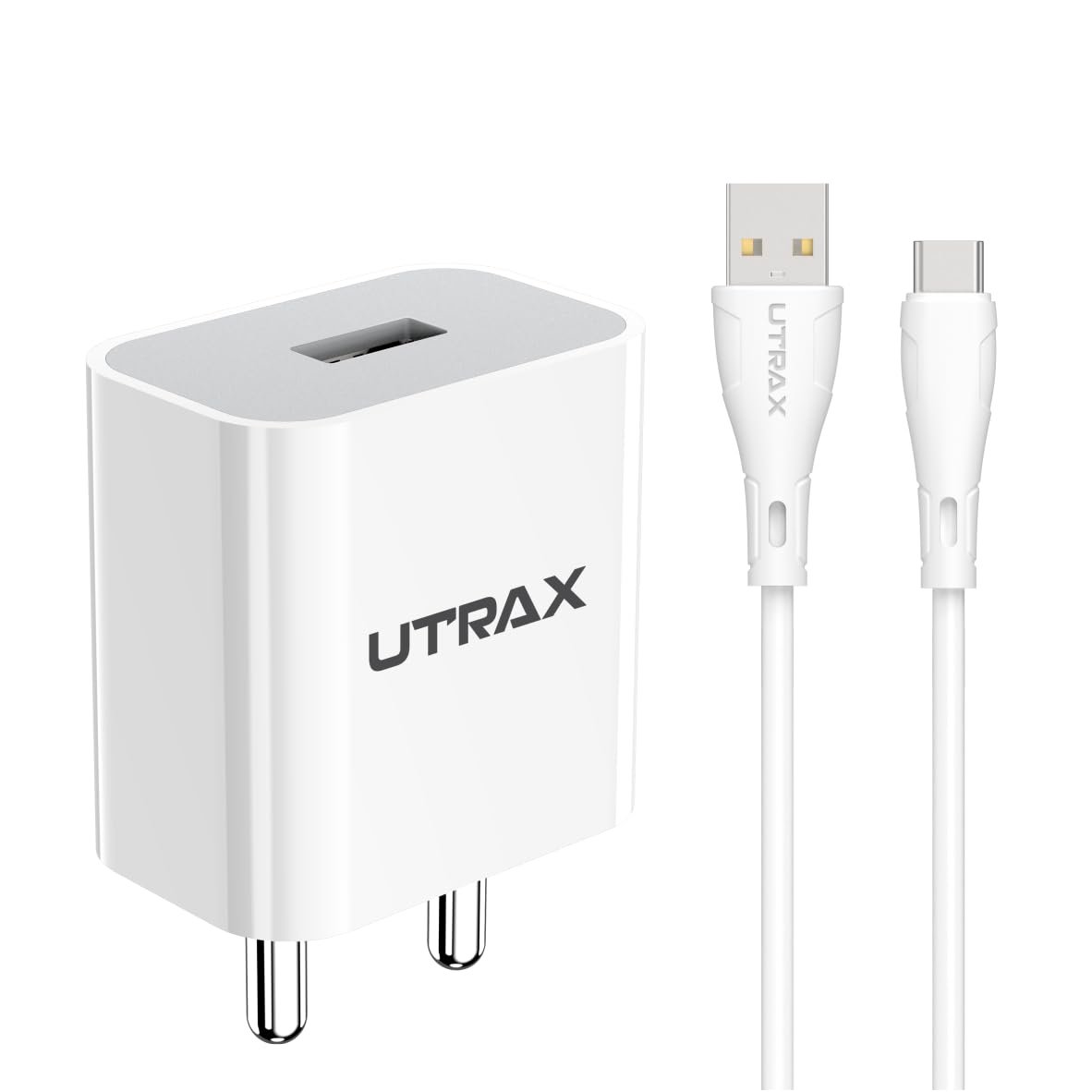 UTRAX 12W Fast Charger with USB to Type-C Cable | BIS Approved Mobile Charger | Fast Charging Adapter with Multi-Level Protection | Compatible with Android Smartphones, Tablets & Type-C Devices