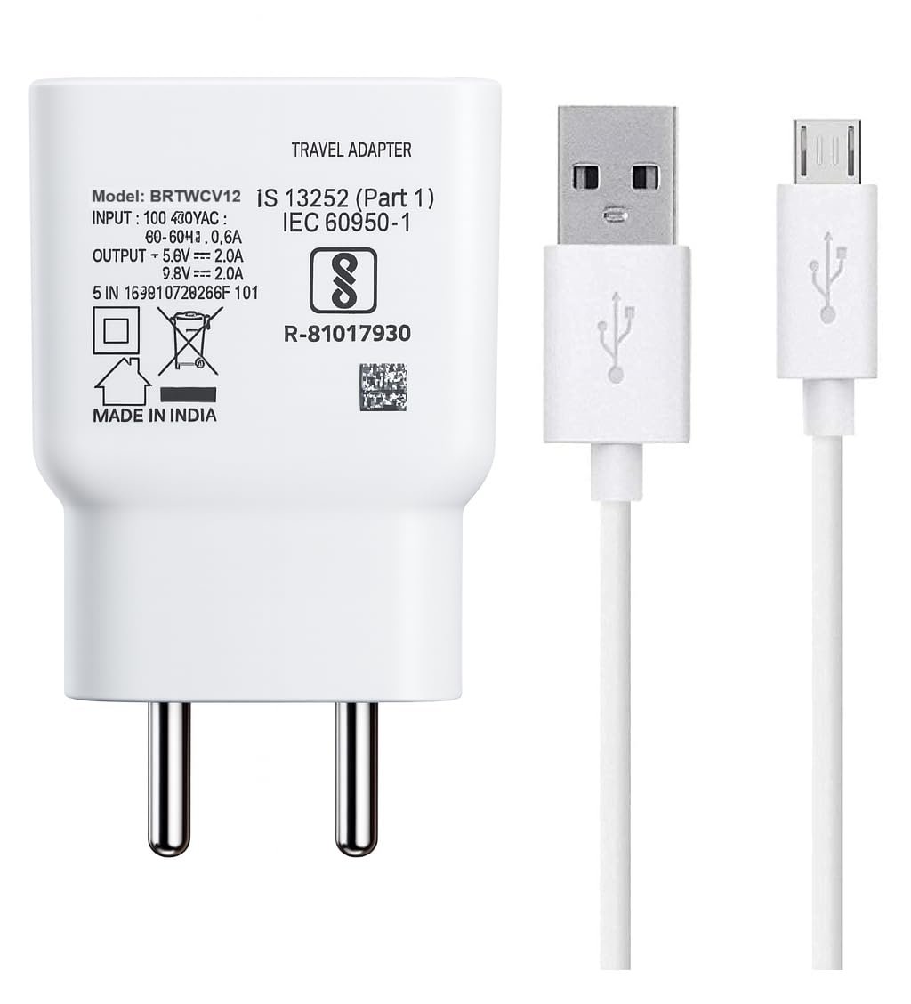 Fast Charger Compatible for Vivo Y12, Y15, Y21,Y71, Y21, bArrett Original Adapter Like Wall Charger | Android USB Charger with 1 Meter Micro USB Fast Charging Data Sync Cable (2.4 Amp, White)