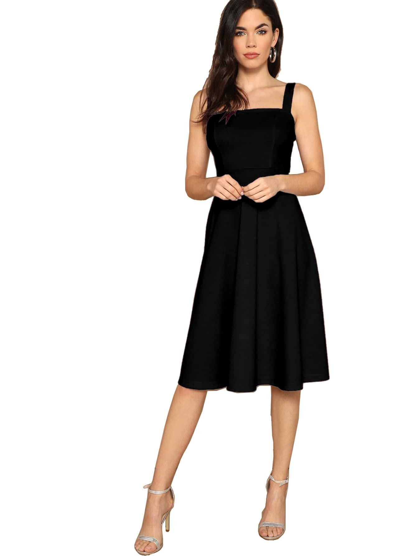 Aahwan Women’s Black Fit and Flare Midi Dress