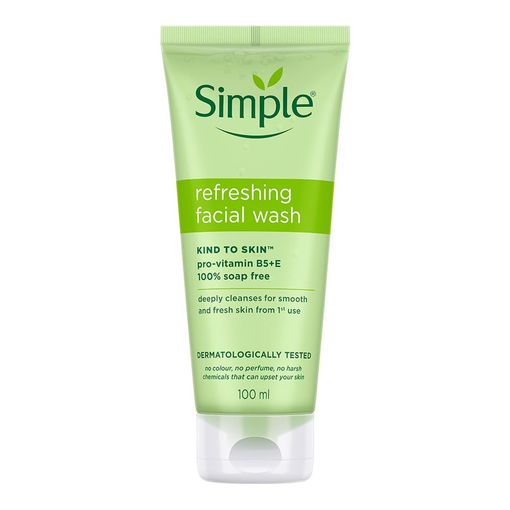 Simple Kind to Skin Refreshing Facial Wash | 100% Soap-Free Gentle Cleanser with Vitamin E & Glycerin | for All Skin Types | Perfect for Sensitive Skin, 100ml