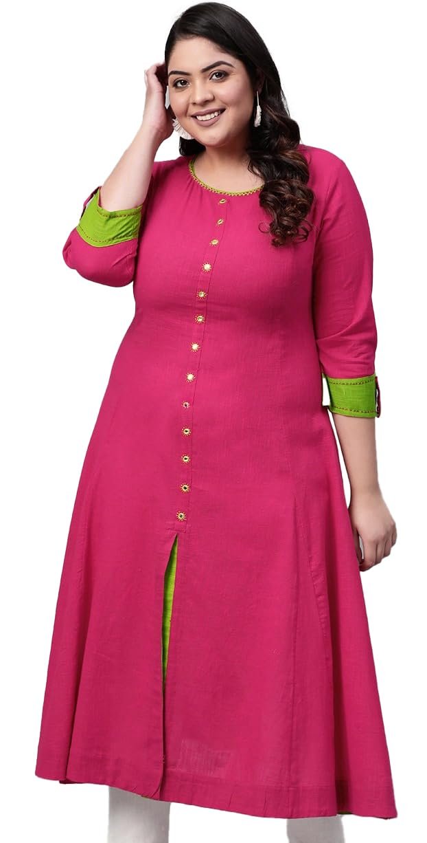 Yash Gallery Women’s Cotton Relaxed Fit Anarkali Slub Kurta
