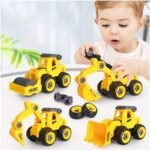 TEC TAVAKKAL Push and Go Construction Vehicles Set, 4 Pack DIY Take Apart Toys Construction Trucks with 1 Screwdriver Tools, Kids Building Cars Birthday for Boys Toddlers 1 to 10 Year Old.
