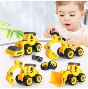 TEC TAVAKKAL Push and Go Construction Vehicles Set, 4 Pack DIY Take Apart Toys Construction Trucks with 1 Screwdriver Tools, Kids Building Cars Birthday for Boys Toddlers 1 to 10 Year Old.