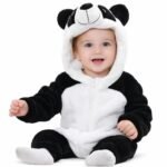 BRANDONN Unisex Baby Flannel Jumpsuit Panda Style Cosplay Clothes Bunting Outfits Snowsuit Hooded Romper Outwear (Black Panda, 9-12 Months)