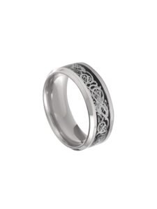 Yellow Chimes Rings for Men Dragon Celtic Inlay Polish Finish Silver Base Titanium Steel Ring for Men and Boys.