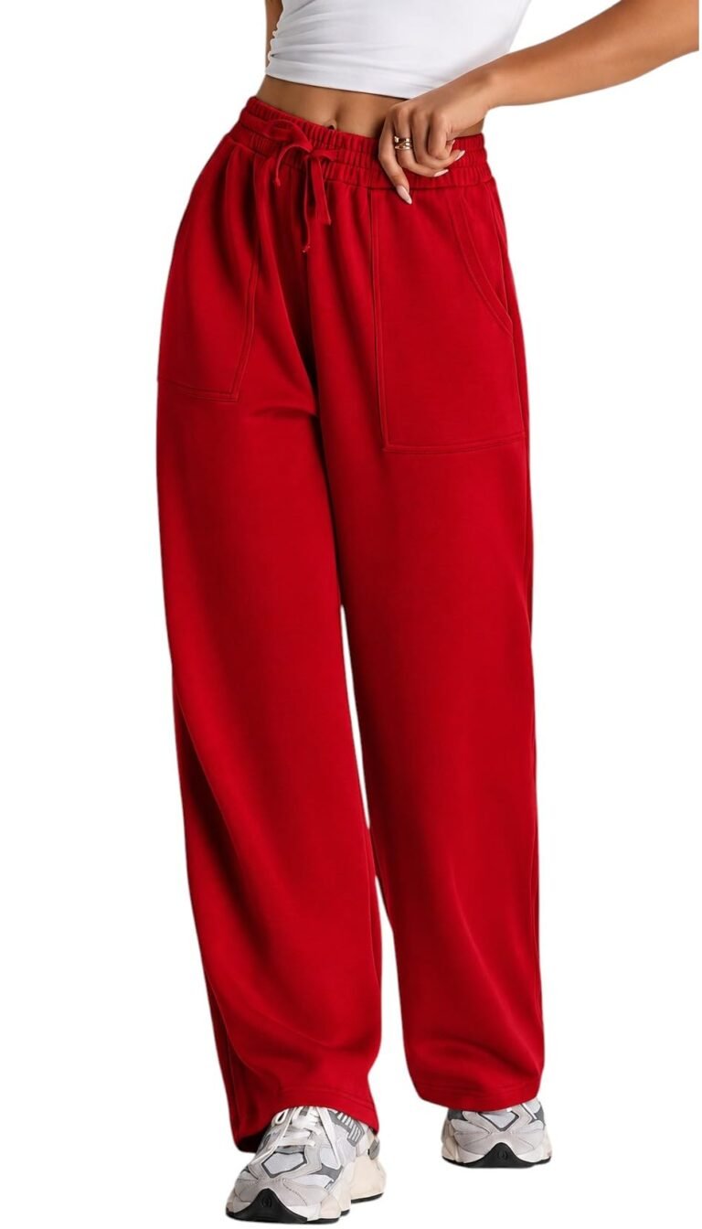 Q – RIOUS Women’s Wide Leg High Waisted Baggy Lounge Sweat Pants Drawstring Athletic Flared Joggers with Pockets