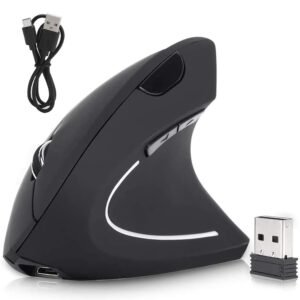 DQST Rechargeable Ergonomic Wireless Mouse, 2.4Ghz Optical Vertical Mouse with 3 Adjustable DPIs, 6 Buttons Design with USB Receiver, Compatible with Windows and Mac System(Black)
