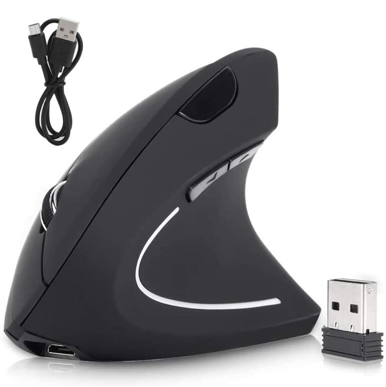 DQST Rechargeable Ergonomic Wireless Mouse, 2.4Ghz Optical Vertical Mouse with 3 Adjustable DPIs, 6 Buttons Design with USB Receiver, Compatible with Windows and Mac System(Black)