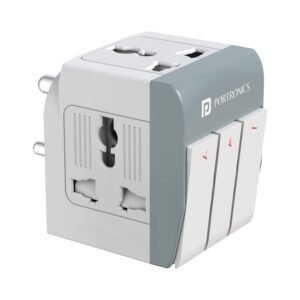 Portronics Swix Multi Plug Adapter with 3 Individual Switches, 3 Pin Universal Extender Socket, 5A High Power, Premium Copper Build with Brass Pins, Child Safety Shutter & Red LED Indicator (Grey)