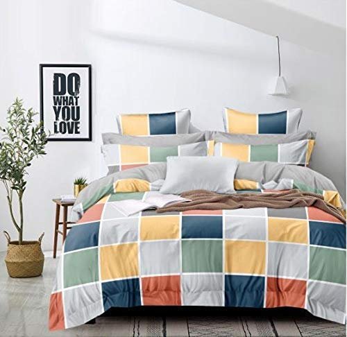 TIB 140 TC Glace Cotton Geometric King Size Bedsheet with 2 Pillow Covers,Bedsheet for Double Bed,90X100 Inches| 140 GSM, Multi, Pack of 3