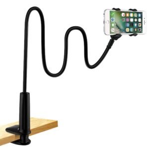 Cell Phone Holder, Lonzoth Universal Phone Holder Clip Lazy Bracket Flexible Gooseneck Clamp Long Arms Mount For Iphone 6 Plus/6/5S/Se/5/4S/4, Gps Devices, Fit On Desktop Bed Mobile Stand For Bedroom, Office, Bathroom, Kitchen, Etc(For Phone|Black)