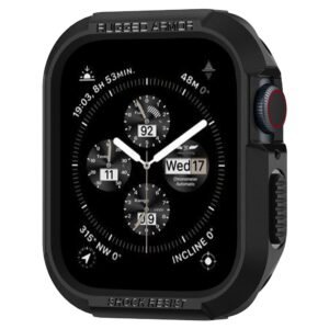 Spigen Protective Case for Apple Watch Series SE3/9/8/SE2/7/6/SE/5/4 45mm/44mm, Shock Absorb, Carbon Texture(Rugged Armor) – Matte Black