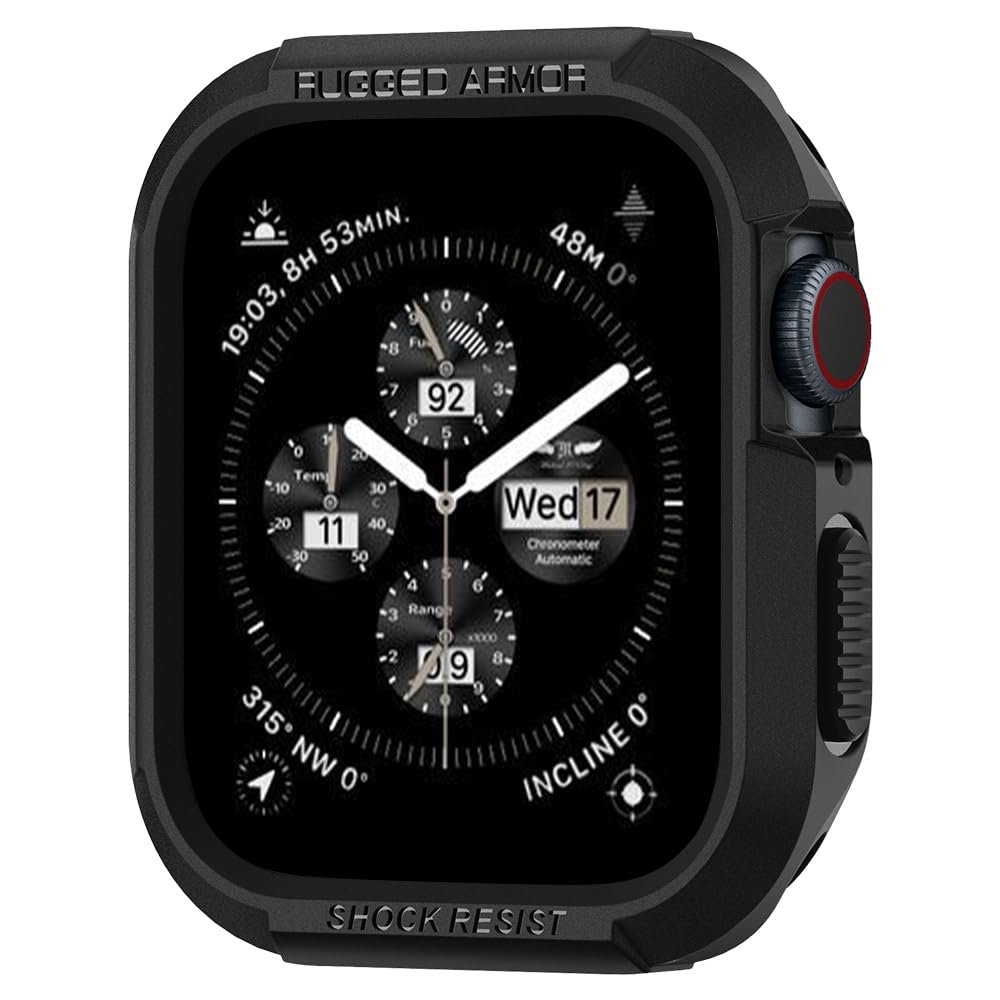 Spigen Protective Case for Apple Watch Series SE3/9/8/SE2/7/6/SE/5/4 45mm/44mm, Shock Absorb, Carbon Texture(Rugged Armor) – Matte Black