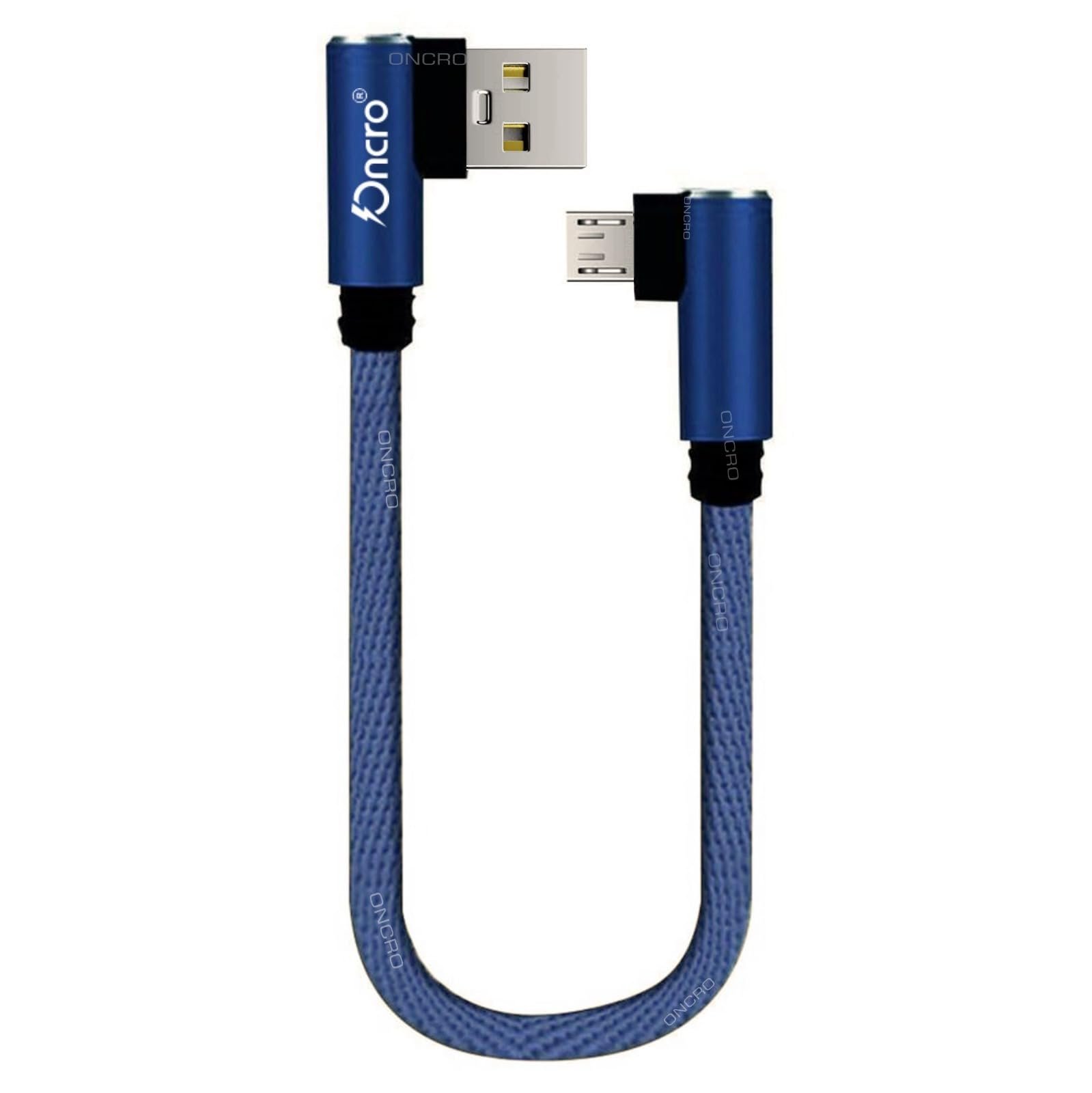 Fast charging short micro usb cable blue nylon braided 25cm power bank wire unbreakable 20w 480mbps data sync android phone samsung kindle ps4 tv stick raspberry pi chromecast tablet cord