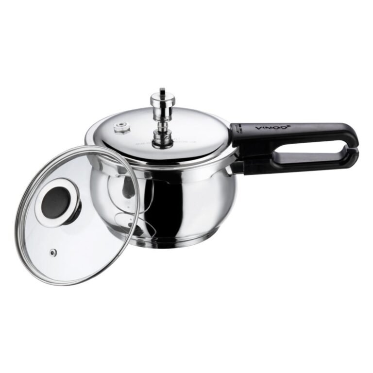 Vinod Splendid Plus Stainless Steel Outer Lid Pressure Cooker – 2.5 Litre Handi Shape | SAS Bottom | Extra Glass Lid | Induction & Gas Stove Compatible | ISI & CE Certified | 2 Year Warranty