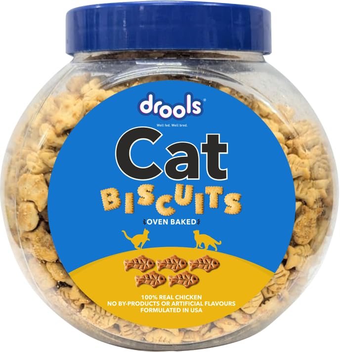 Drools All Life Stages Cat Biscuit 110g Jar | Chicken Flavour | Dental Health | Lustrous Shiny Coat | Vitamins & Minerals