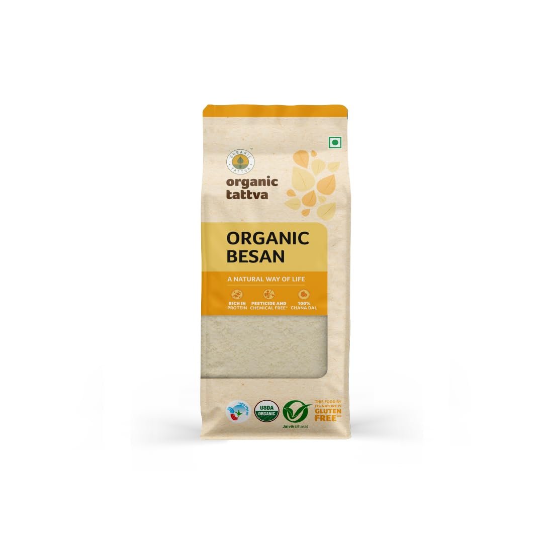 Organic Tattva Besan 500 gms | Finely Ground Gram Flour from Chana Dal | Gluten-Free Powder for Everyday Cooking, Baking & Traditional Indian Besan Recipes