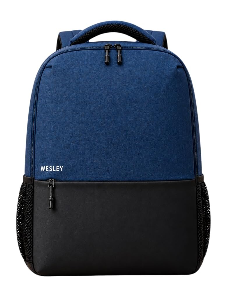 Wesley Milestone 2.0 Casual Waterproof Laptop Backpack/Office Bag/School Bag/College Bag/Travel Backpack (Dimensions:13×18 inches) (Compatible with 39.62cm(15.6inch laptop) 30 L (Blue & black)