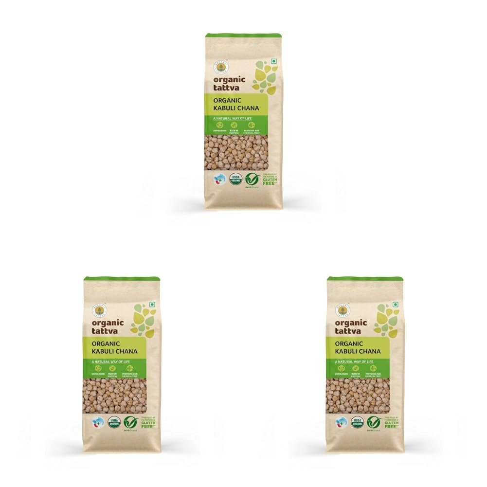 Organic Tattva Kabuli Chana | Premium Whole Chickpeas for Daily Cooking | Smooth Texture and Mild Aroma | Kabuli Chana 500g Pack (Pack of 3)