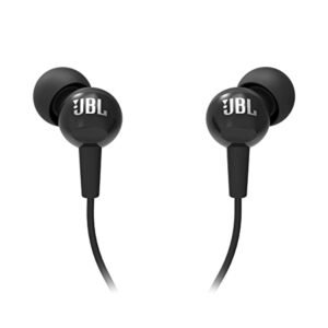 JBL C100SI Wired In Ear Headphones With Mic, Pure Bass Sound, One Button Multi-Function Remote, Premium Metallic Finish, Angled Buds For Comfort Fit (Black)
