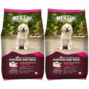 Meat Up Puppy Dry Dog Food 2.4kg Pack (1.2kg + 1.2kg) | Chicken & Milk Flavour | Supports Growth | Highly Palatable & Easily Digestible