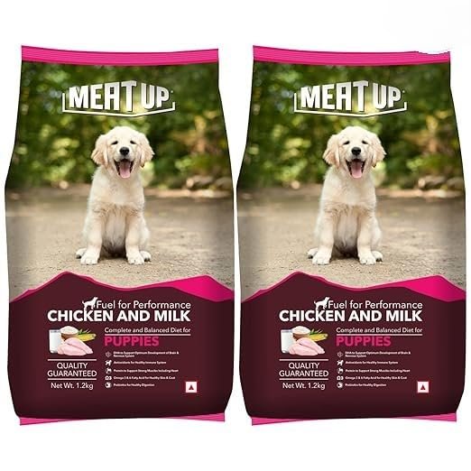 Meat Up Puppy Dry Dog Food 2.4kg Pack (1.2kg + 1.2kg) | Chicken & Milk Flavour | Supports Growth | Highly Palatable & Easily Digestible