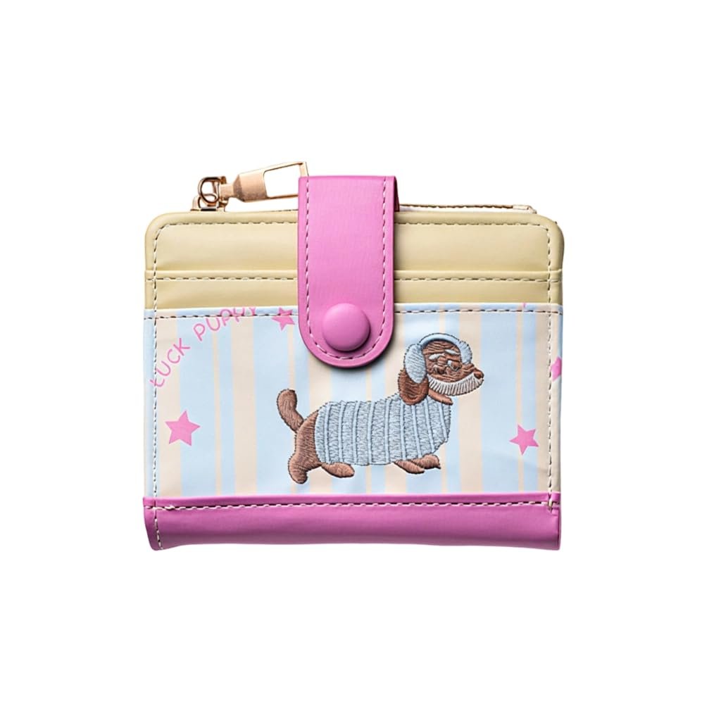 PALAY Wallet for Woman Girls Kawaii Embroidered Dog Multi Layer Card Holder