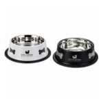 PETS EMPIRE Stainless Steel Dog Feeding Bowl, Set of 2 (900ML Each) – Medium Size, Black & Grey – Non-Slip Food & Water Bowls for Dogs