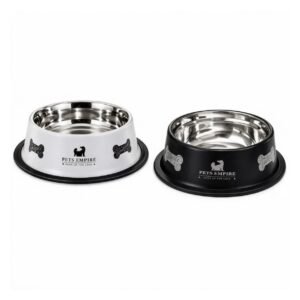 PETS EMPIRE Stainless Steel Dog Feeding Bowl, Set of 2 (900ML Each) – Medium Size, Black & Grey – Non-Slip Food & Water Bowls for Dogs