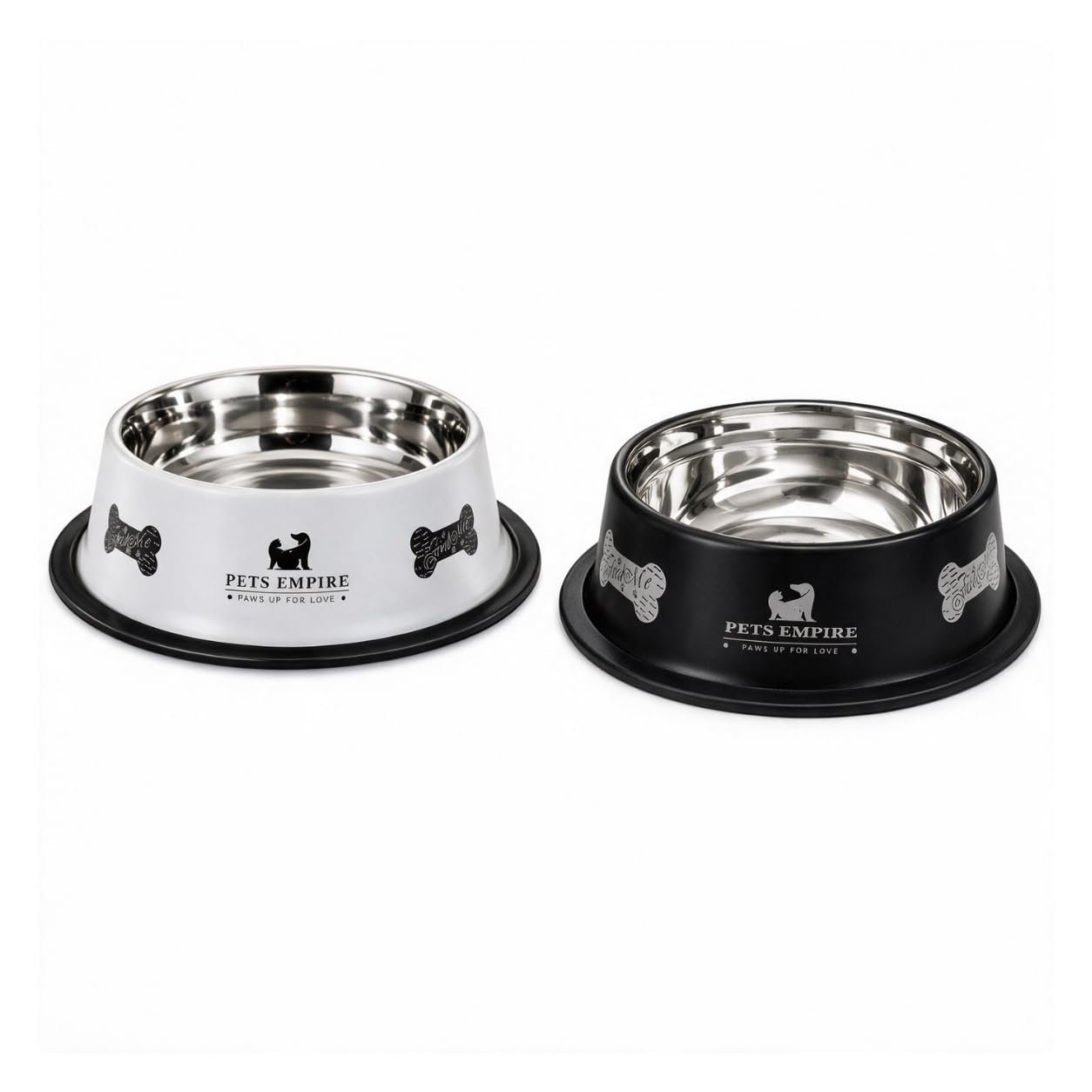 PETS EMPIRE Stainless Steel Dog Feeding Bowl, Set of 2 (900ML Each) – Medium Size, Black & Grey – Non-Slip Food & Water Bowls for Dogs