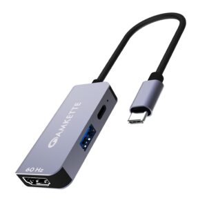 Amkette 3-in-1 Advanced 60Hz Type C to HDMI Adapter, Multiport USB C to HDMI Adaptor with 4K@60Hz, USB 3.0 @ 5Gbps, 100W PD Charging Port for Laptop, MacBook, PC and Other Type C Devices