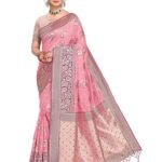 Rekha Maniyar Women’s Banarasi Silk Saree with Unstitched Blouse | Woven Zari Floral Foil Print Design | 5.5 m Saree with 0.8 m Blouse | Festive & Casual