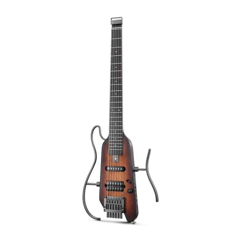 Donner HUSH-X Electric Guitar Kit – Featherlight Headless Guitar, Great for Travel and Practice, Mahogany Solid Body with Easy Assemble Stands, Gig Bag, All Accessories, Sunburst