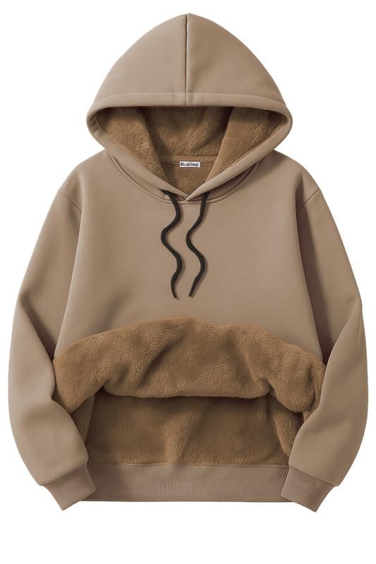 BLACKSTEP Women’s Fleece Sherpa Hoodie, Winter Warm Pullover Sweatshirt, Soft Fur Lined, Casual Hooded Sweatshirt, Cozy & Stylish Outerwear