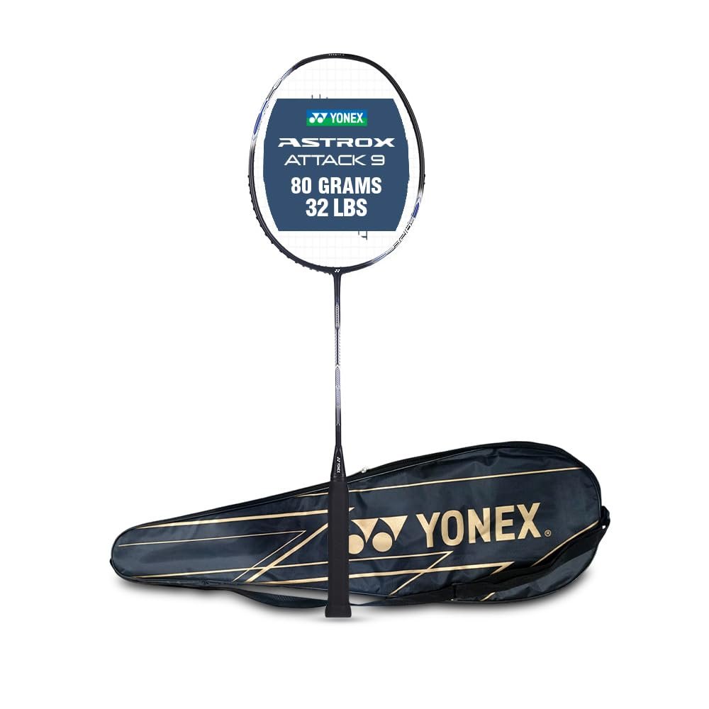 Yonex Astrox Attack 9 Ultra Strong Japan Made Graphite Strung Badminton Racquet with Full Cover (80 Grams – 32 Lbs Tension, Black)